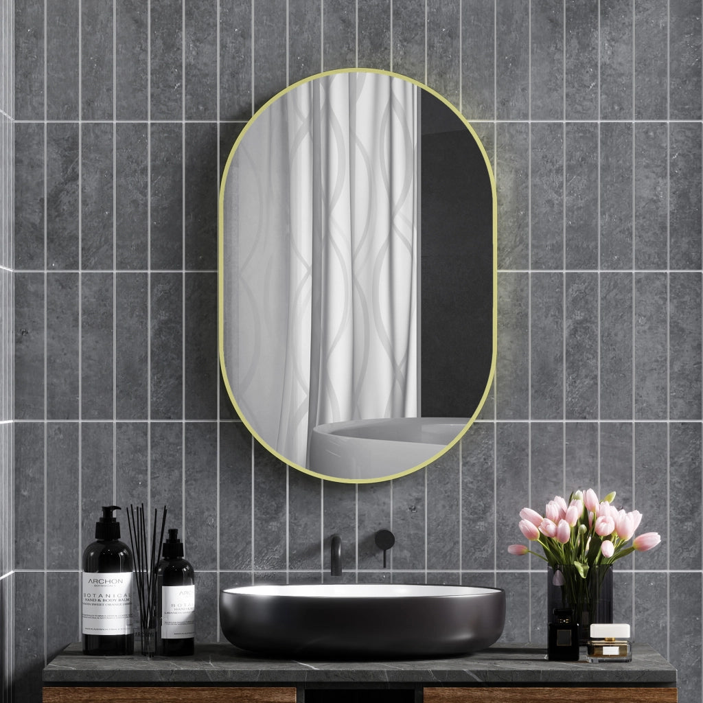 Specchio da Bagno Ovale con Cornice Alluminio ¨C zephmum ¨C Dorato 60x90 cm