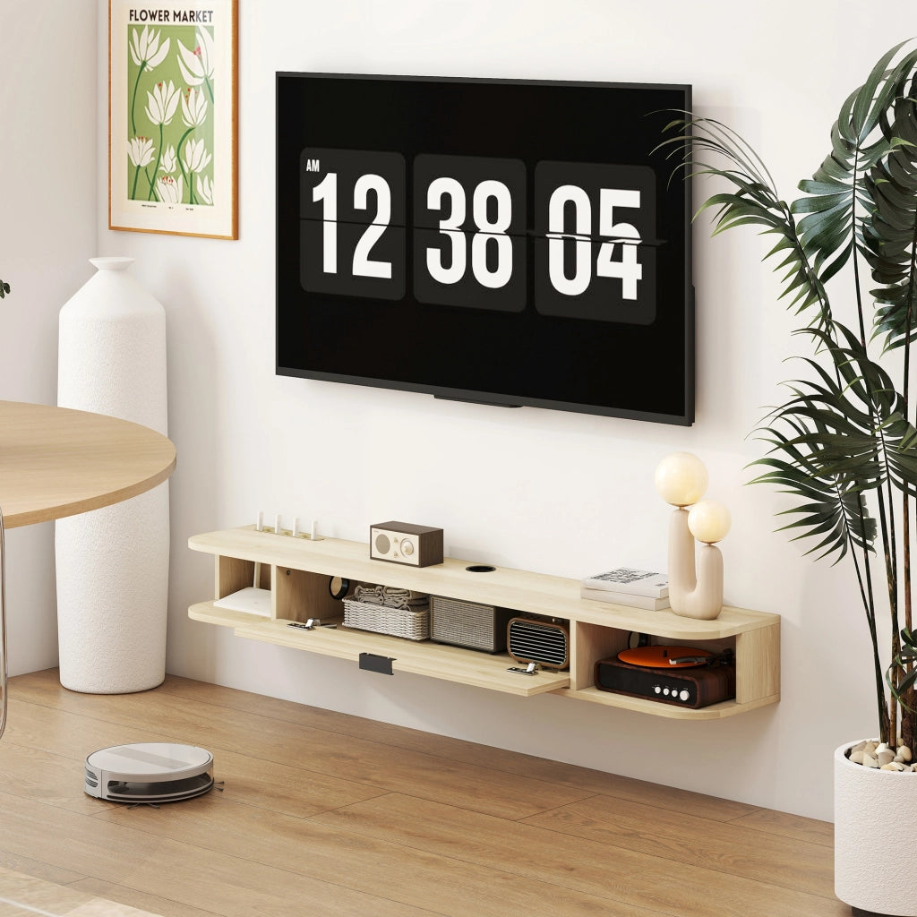 Mobile TV sospeso con cassetto e 2 ripiani ¨C Xylo ¨C Legno naturale 140x24x16 cm