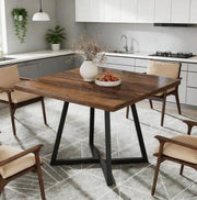 Tavolo da pranzo quadrato 80 cm in MDF e metallo; stile industriale; marrone rustico e nero
