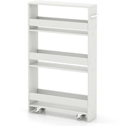 Carrello portaoggetti con maniglia ruote da cucina, Scaffale mobile salvaspazio con scaffali stretti Bianco