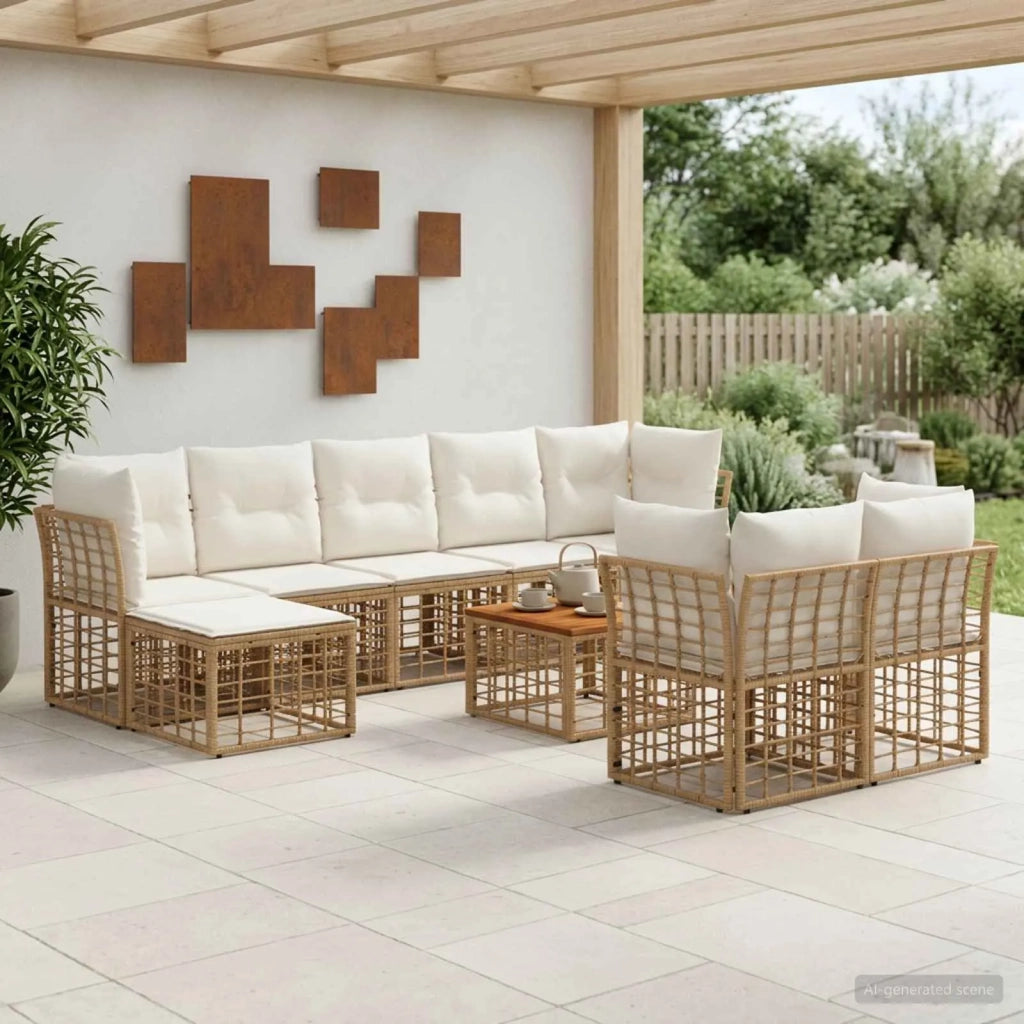 Set di divani da esterno 10 pcs Naturale e Bianco Crema 3437568