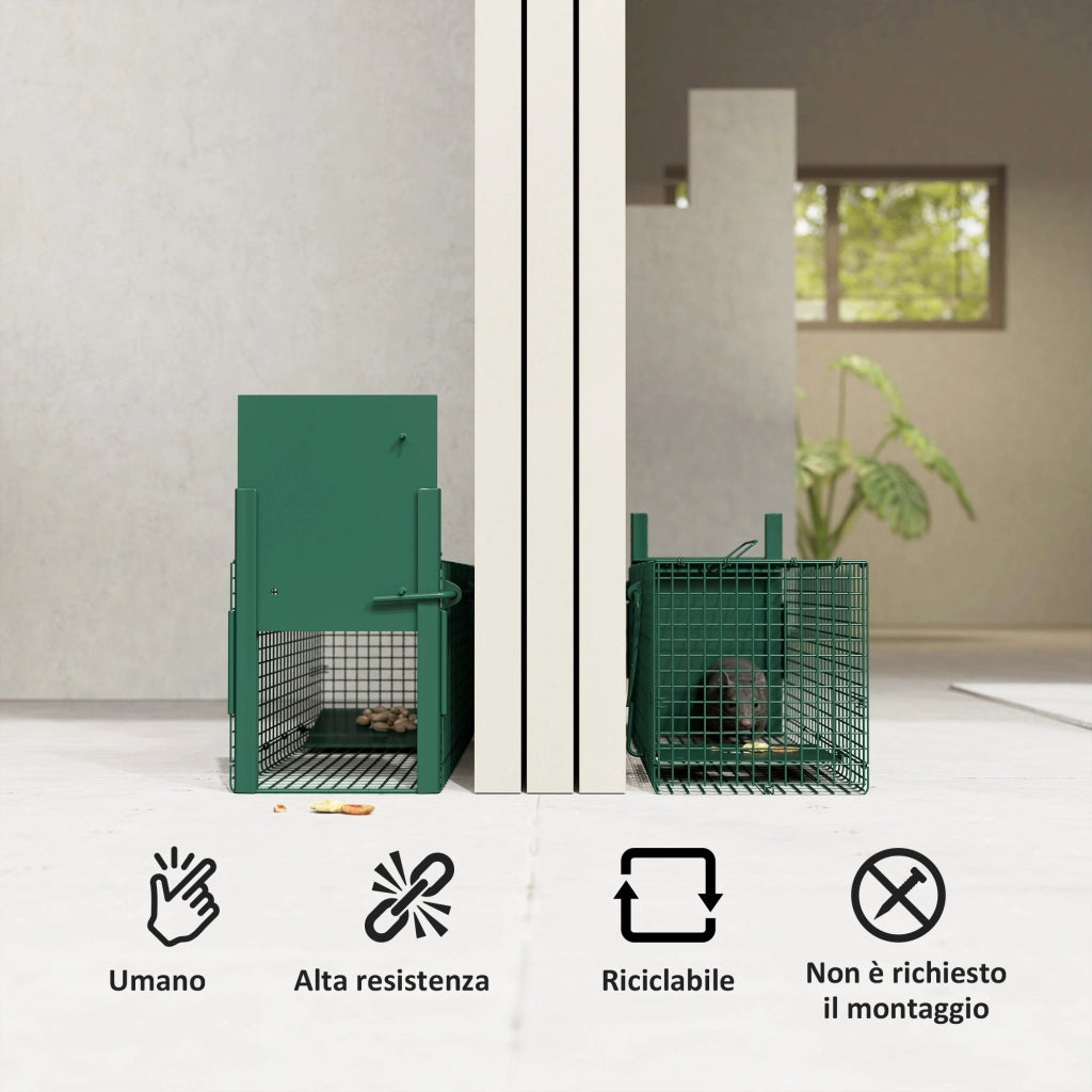 EasyComfort Gabbia Trappola per Ratti, Topi e Nutrie con Porta Singola, 60x18x20cm, Verde