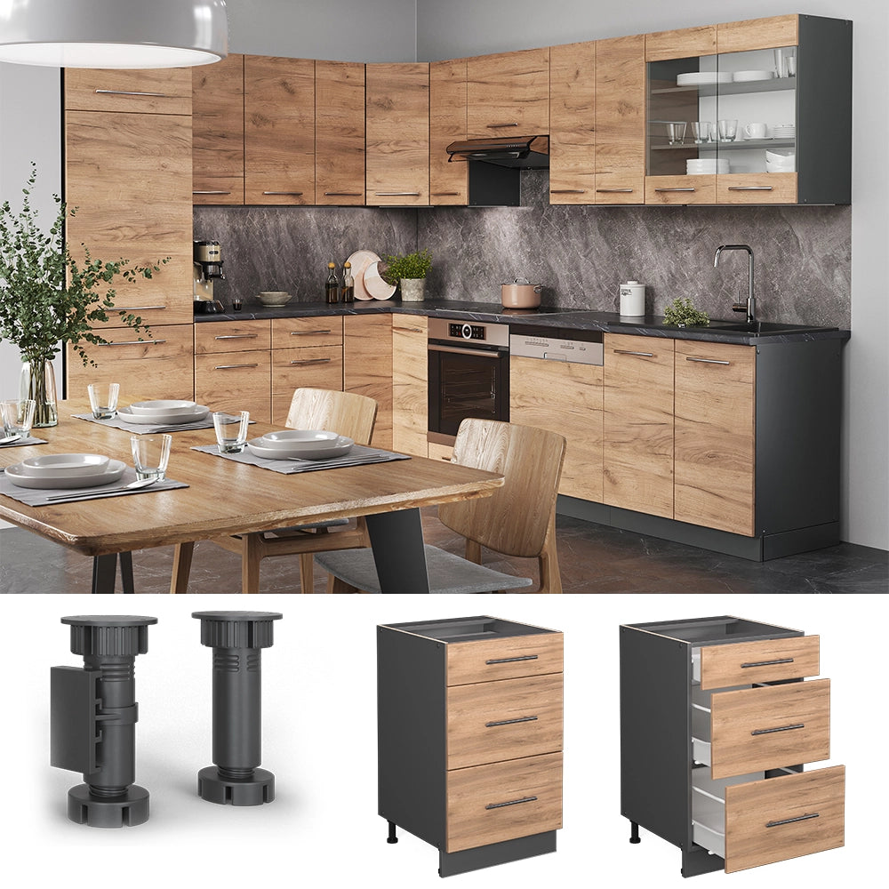 Vicco Mobiletto base per cucina Quercia dorata 50 cm senza piano di lavoro