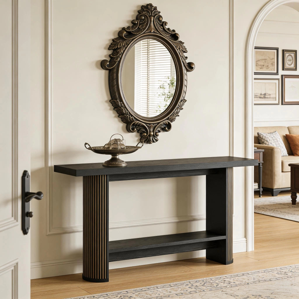Consolle sottile in legno dal design moderno per ingresso e soggiorno, nera, struttura robusta, facile da montare