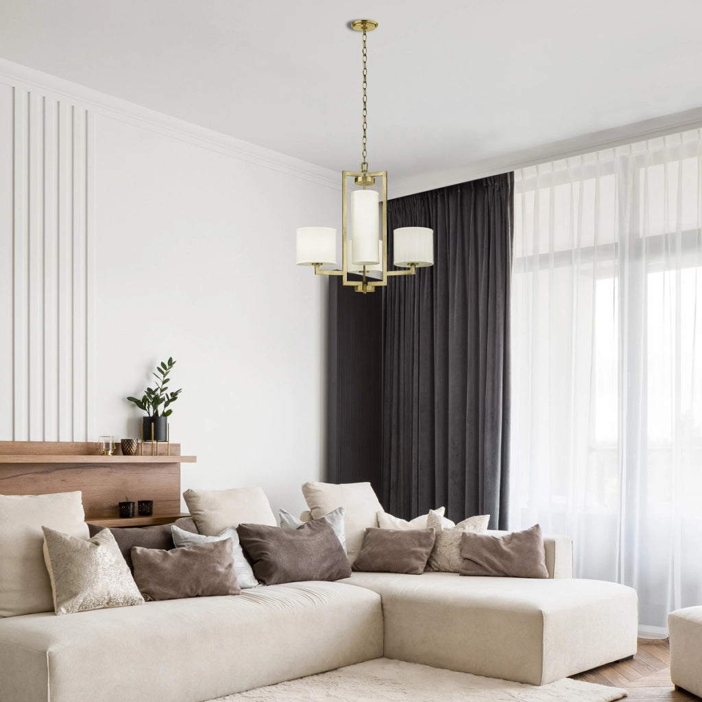 Sospensione Hinkley Hampton ottone 4xE27 paralumi lino