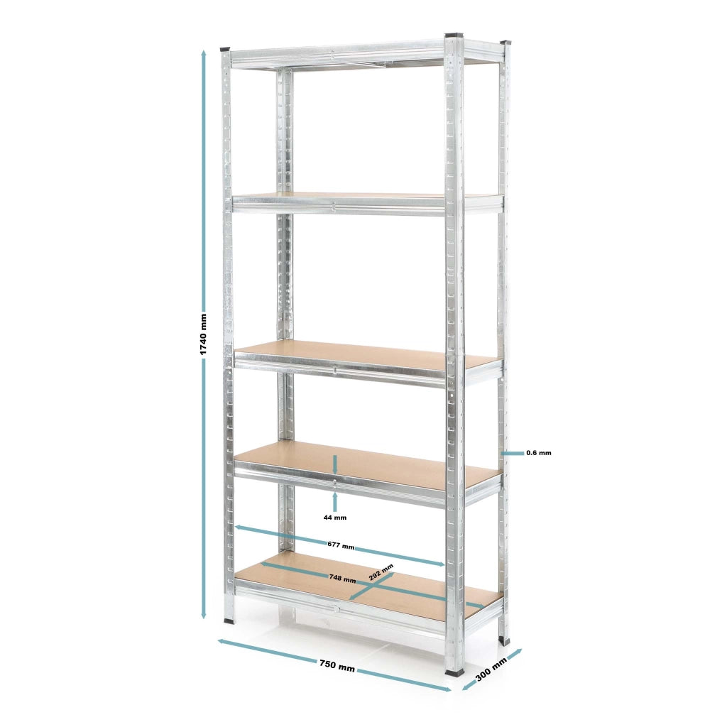 Set 2x scaffali a incastro per carichi pesanti 174x75x30cm Max 875kg l’uno Acciaio 5 ripiani
