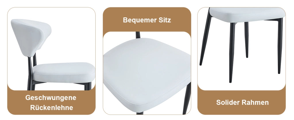 Tavolo da pranzo rotondo moderno per 4 persone con 4 sedie bianche, piano in MDF e vetro, marrone e bianco, 100 cm