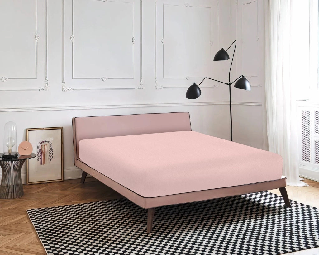 Lenzuolo Sotto Con Angoli Elastici 100% Puro Cotone  Rosa - Singolo