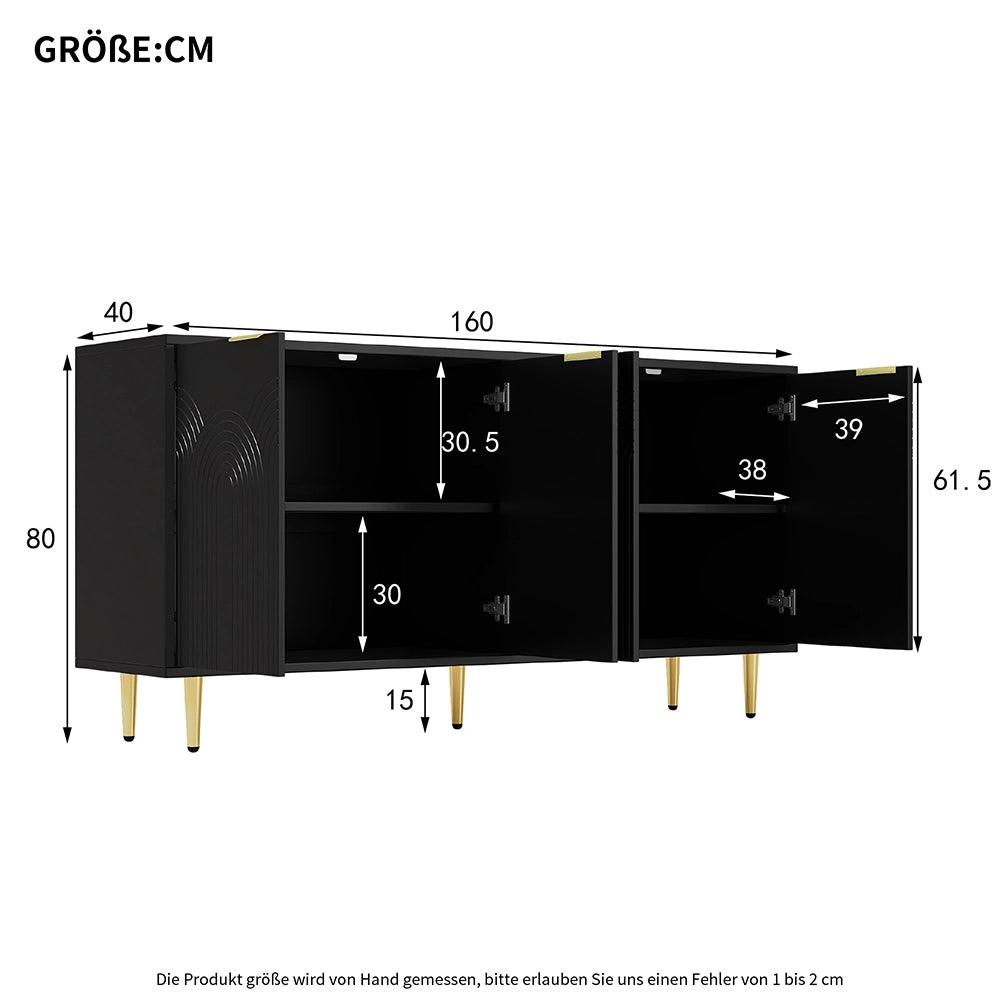 Buffet - Xylo - 4porte nero maniglie oro 160x40x80cm