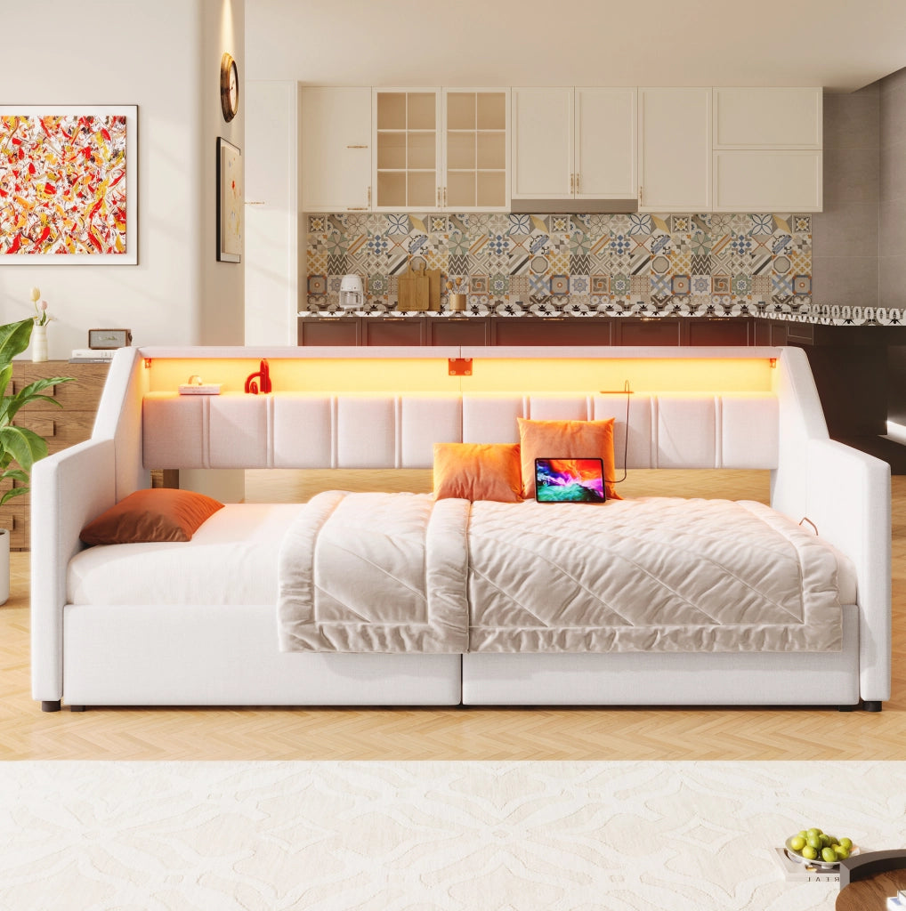 Letto singolo estraibile 90x200 cm con LED, USB e Type-C