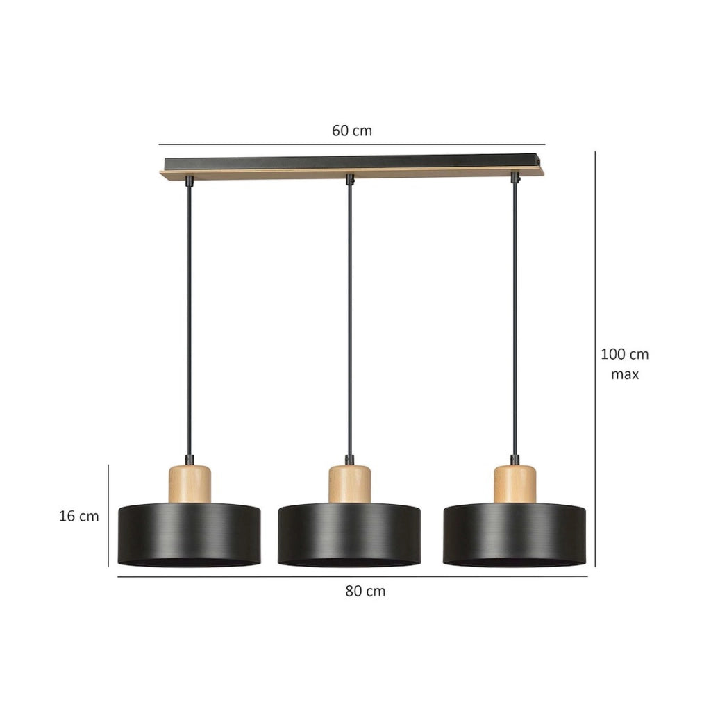 Lampada a sospensione TORIN in acciaio nero opaco e legno