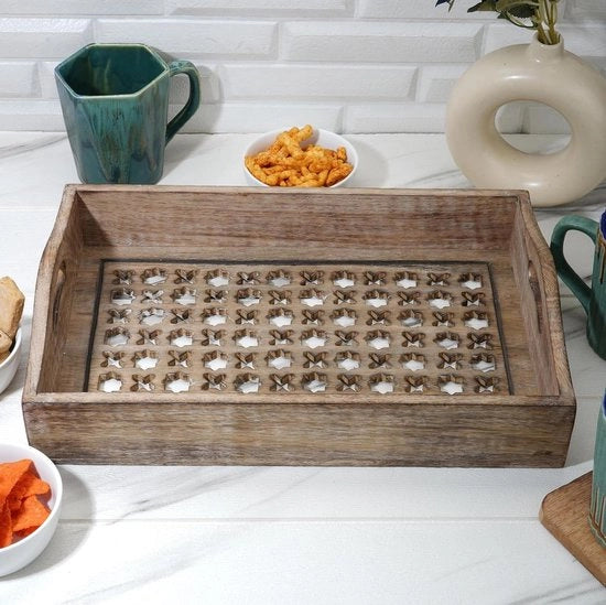 Piatto di servizio in legno decorativo - snack frutta tè - decorazione per la cucina - regali - 15x10 pollici