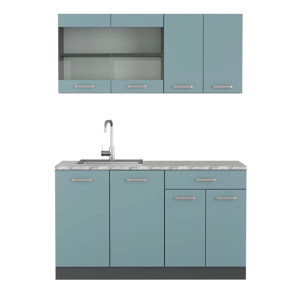 Vicco Cucina monoblocco Blu-grigio/antracite 140 cm , PL Marmo