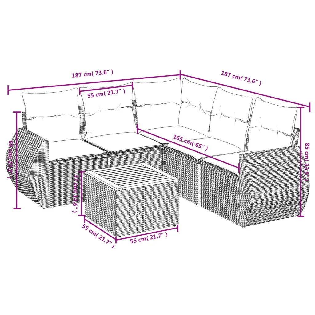 Set Divano da Giardino 6 pz con Cuscini Beige in Polyrattan
