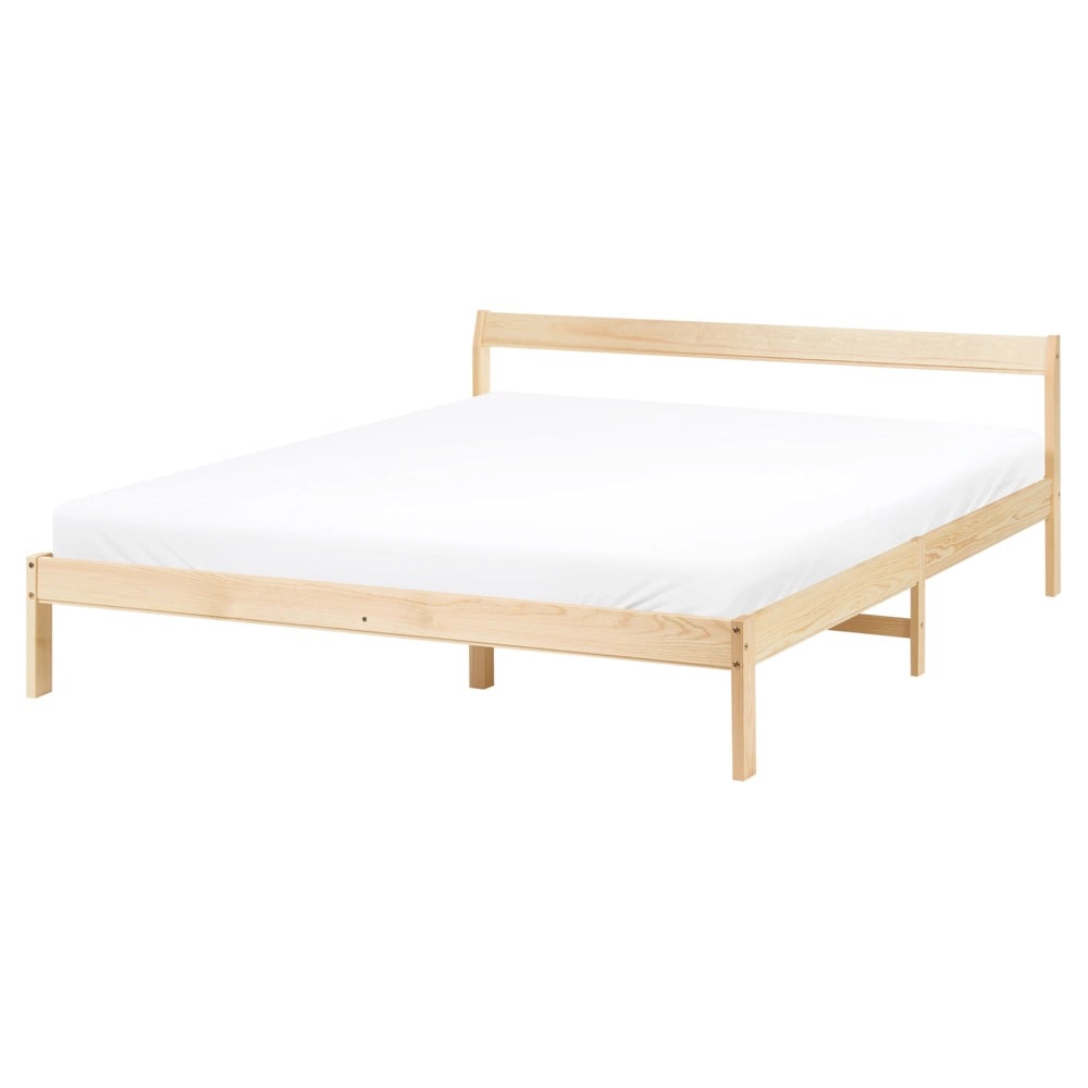 Letto matrimoniale in legno di Pino marrone chiaro con Rete a Doghe 160 x 200 cm stile minimalista