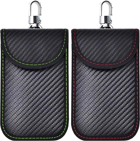 Sistema di protezione per chiavi senza contatto - 2 sacchetti Faraday in carbonio - Blocco segnale per chiavi con protezione - Per auto senza chiave - Sicurezza auto - Kit di protezione contro la ruberia (rosso e verde)