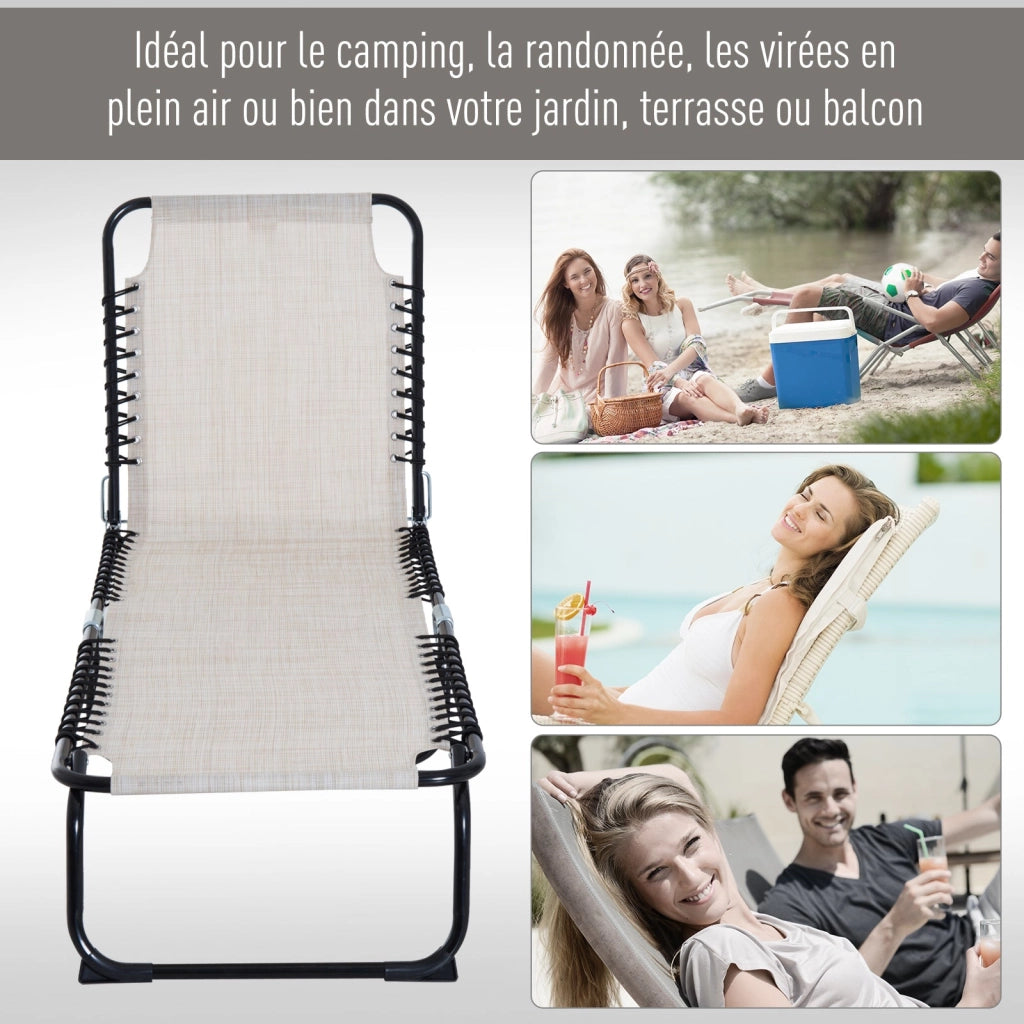 Lettino Prendisole Pieghevole da Giardino 197x58x26 cm in Acciaio e Tessuto Crema e Nero