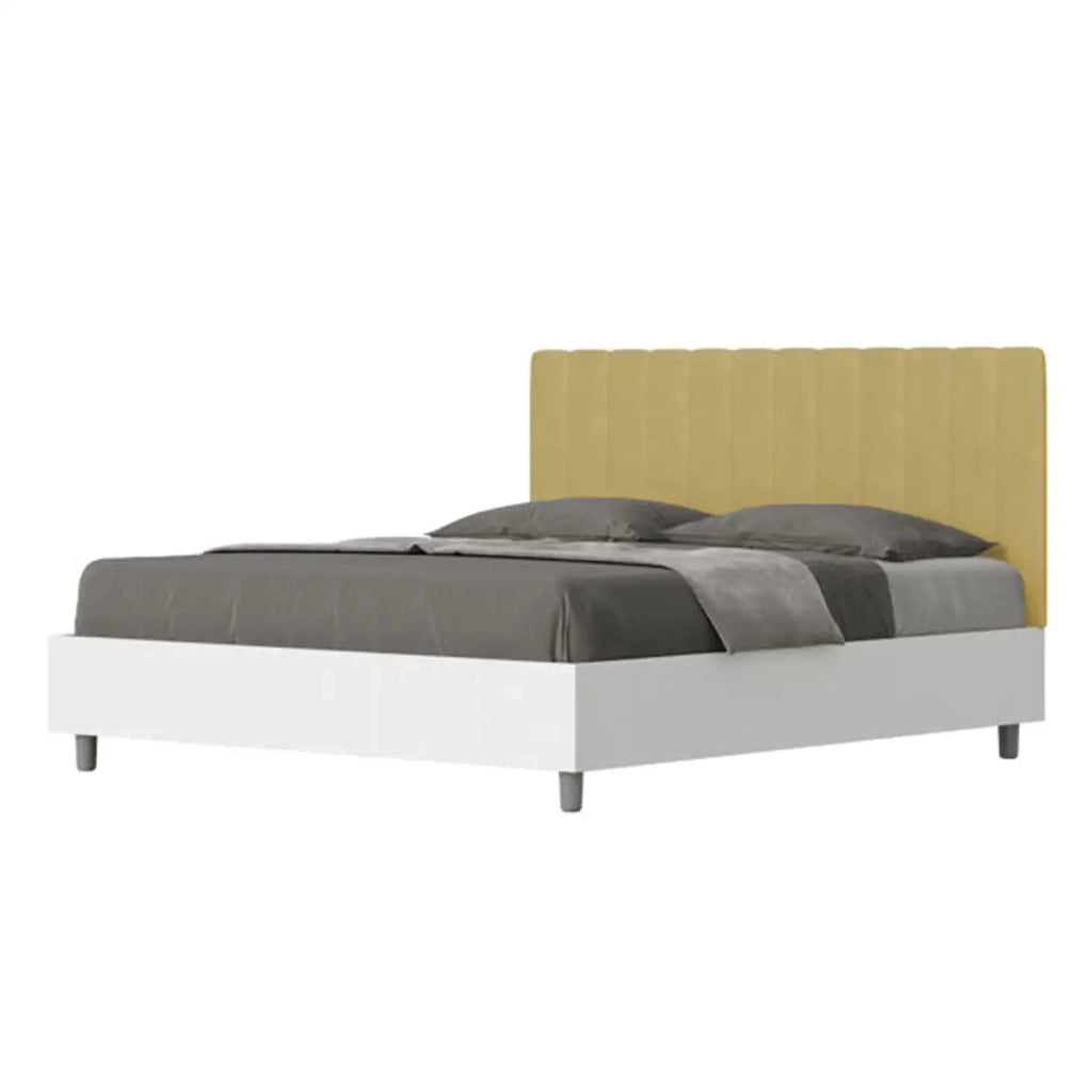 Letto matrimoniale senza rete 160x190 bianco frassino testata microfibra ocra Kaia