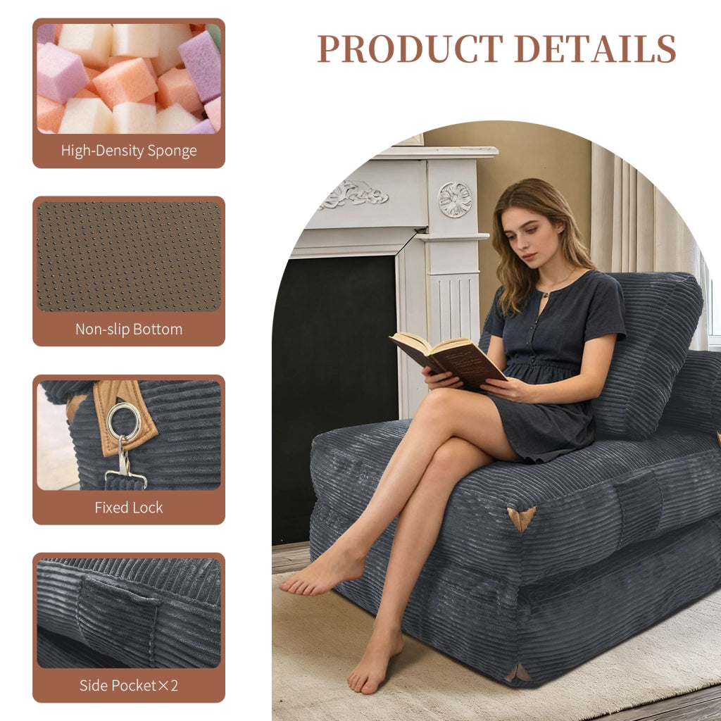 Divano letto monoposto pieghevole in flanella grigio con design compatto per piccoli spazi e relax quotidiano