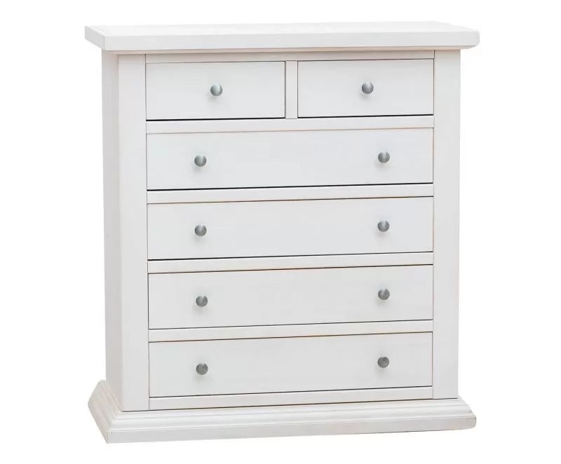 Cassettiera 6 cassetti legno shabby bianco pomolo argento 86x40x96 - Mobili 2G