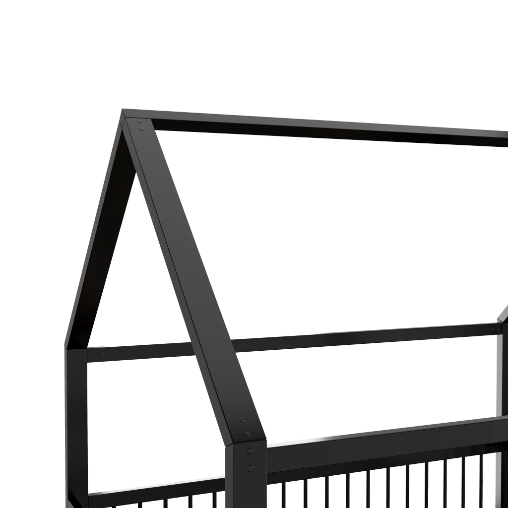 DESMIU Letto per bambini 2 posti con sponde e tetto, 140 × 200 cm, senza materasso, in metallo, nero