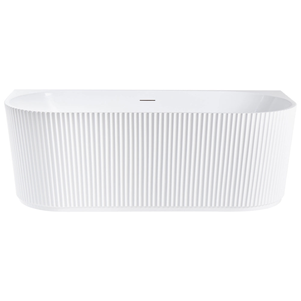 Vasca da bagno da parete ovale in acrilico bianco opaco 170 x 80 cm Finitura scanalata Bagno in stile moderno