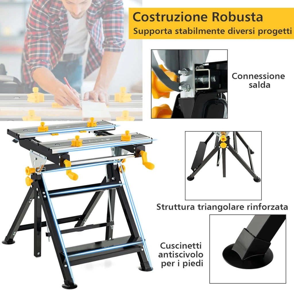 Tavolo da Lavoro Pieghevole, Banco da Lavoro Portatile con Piattaforma Inclinabile e Altezza Regolabile a 7 Livelli, Telaio in Alluminio e Metallo, Capacità di Carico 100 KG (Modello 2)