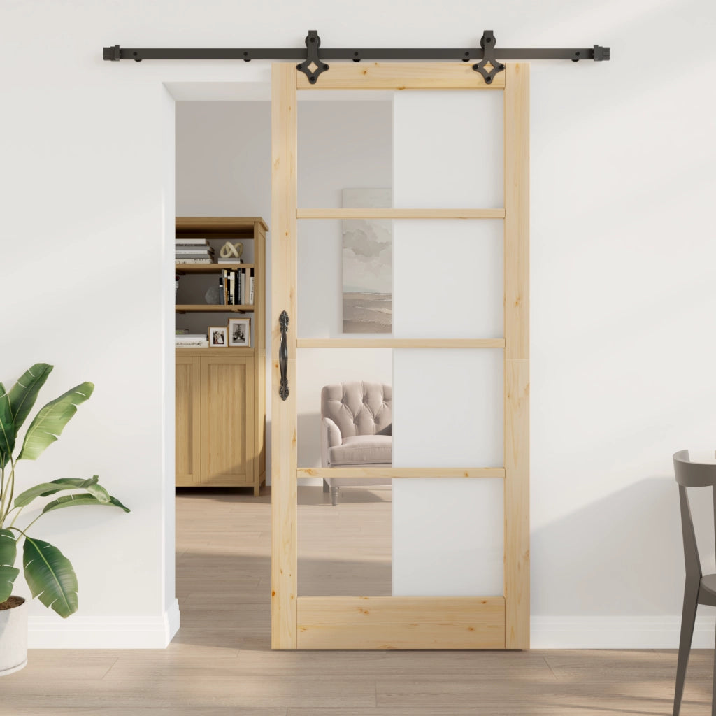 Porta scorrevole  con kit hardware 'ORKDAL'in legno massello e vetro