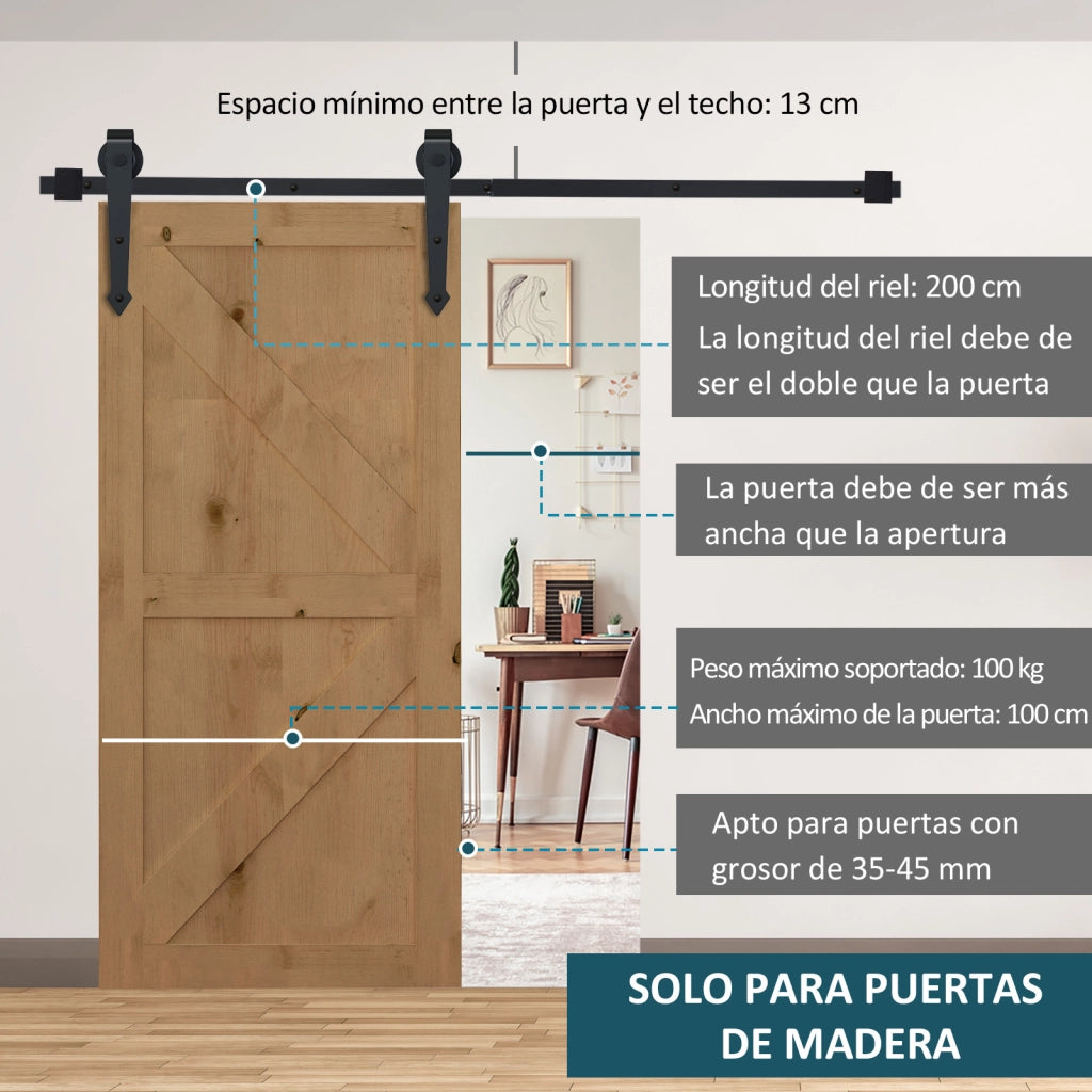 Kit Binario per Porta Scorrevole 200cm ¨C Xylo ¨C Stile Freccia Nero per Porta Fienile Legno