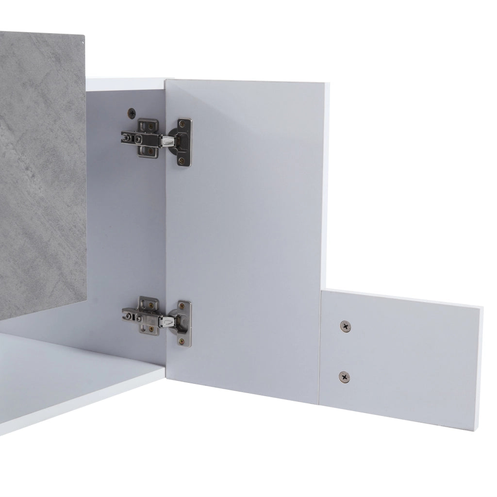 Mobile porta TV con LED, 4 ante, 3 vani e ripiani in vetro, per soggiorno, in MDF, bianco e grigio, 180 × 40 × 46,5 cm