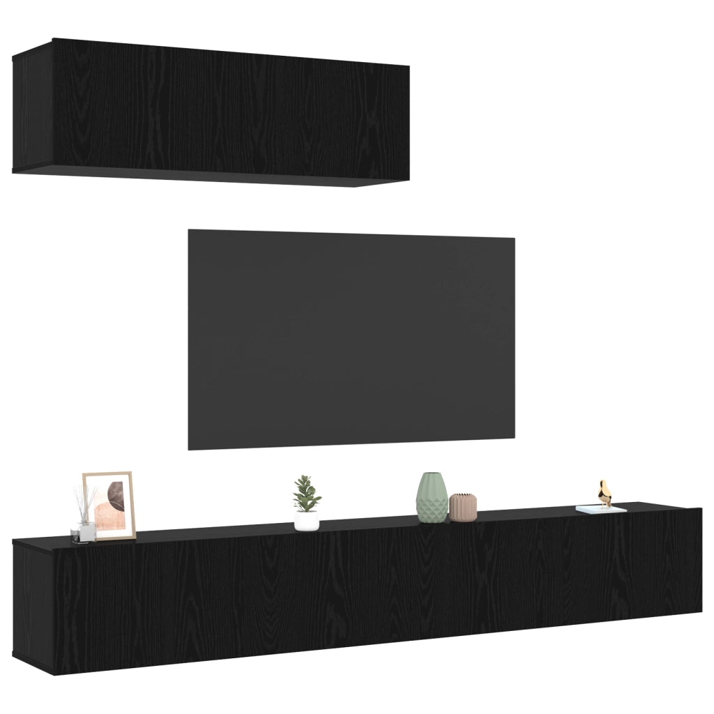 Set Mobile TV 3 Pezzi Montato a Parete Rovere Nero Legno Ingenerizzato