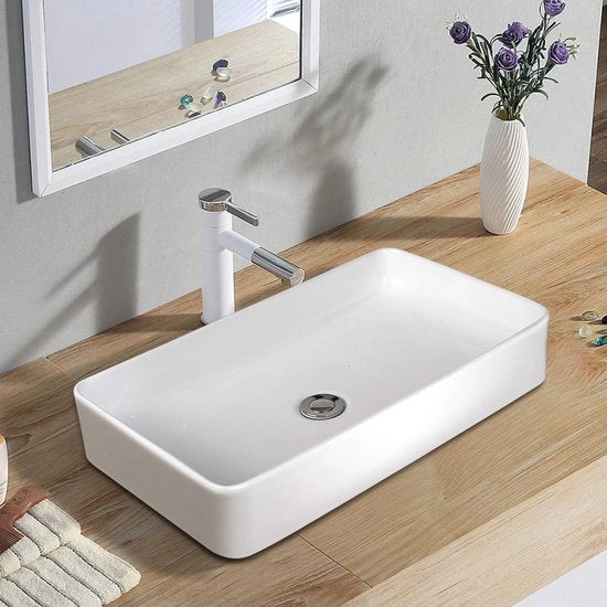 Tavolo da bagno 60x35 cm - Ceramica bianca, Rettilineo, Rimovibile