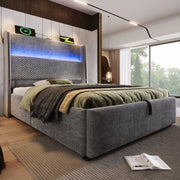 LETTO Idraulico con testiera alta 90x200 cm Grigio in lino con materasso incluso
