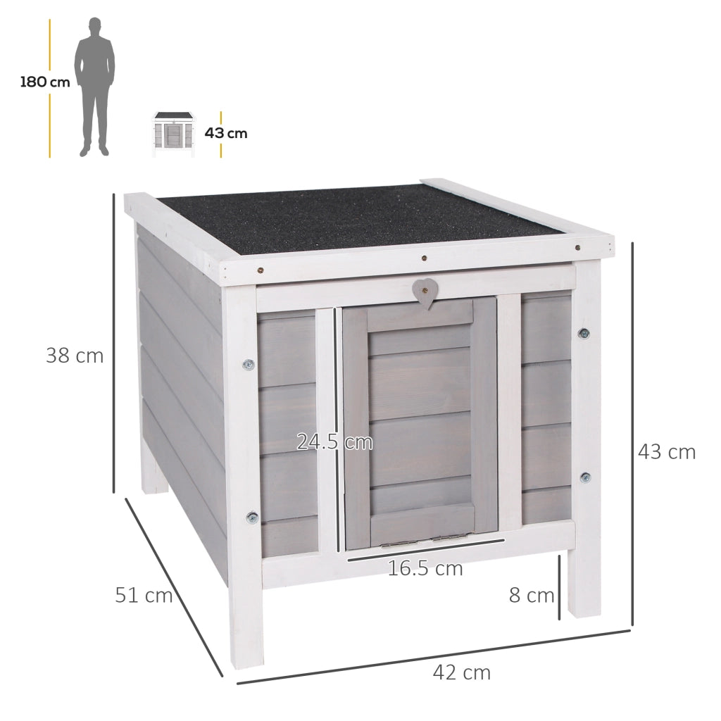 EasyComfort Gabbia per Conigli in Legno da Esterno con Tetto in Asfalto e Rampa Antiscivolo, 42x51x43cm, Grigia