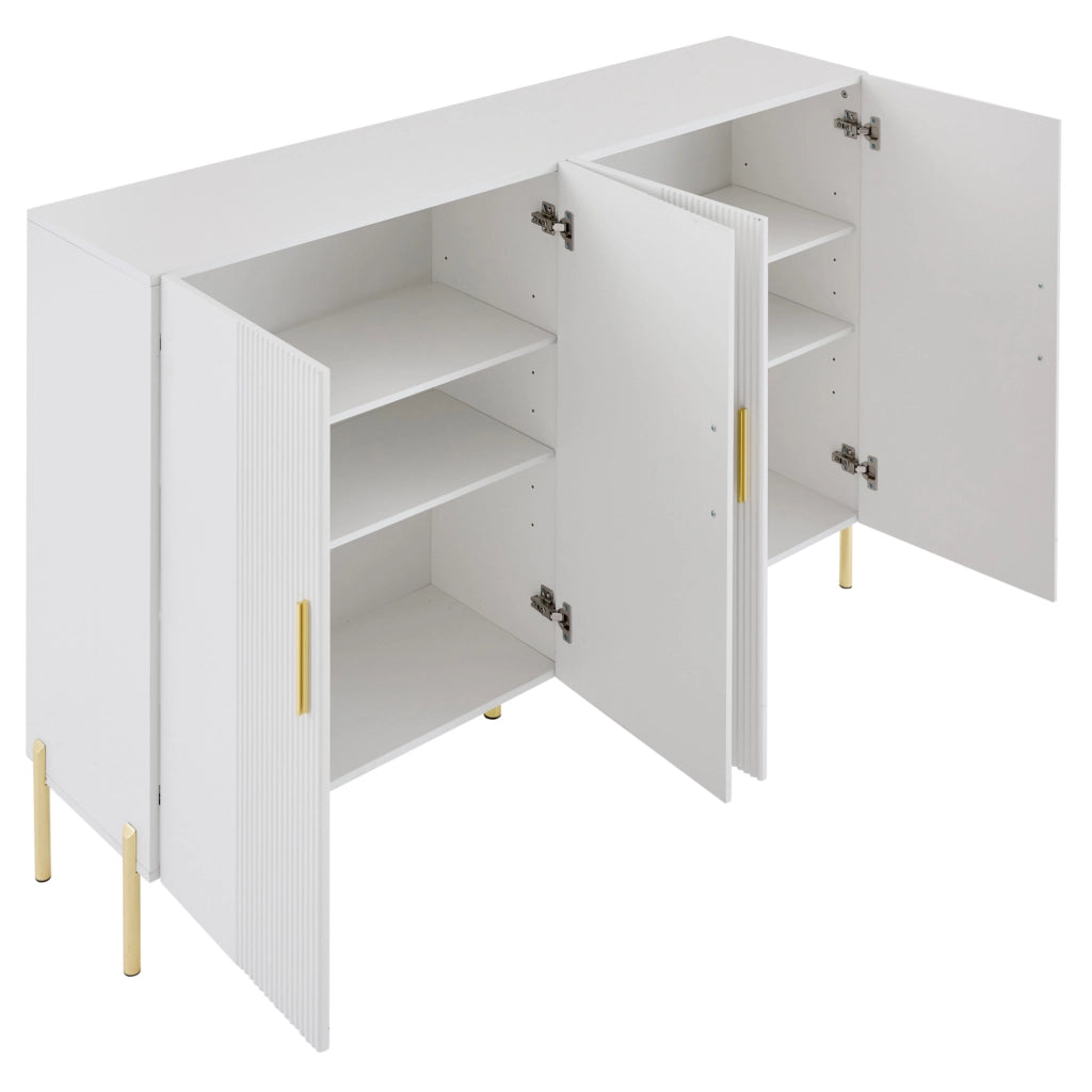 Credenza ULEVR 160x35x100 cm con 4 ante e 4 ripiani regolabili, mobile contenitore bianco e oro