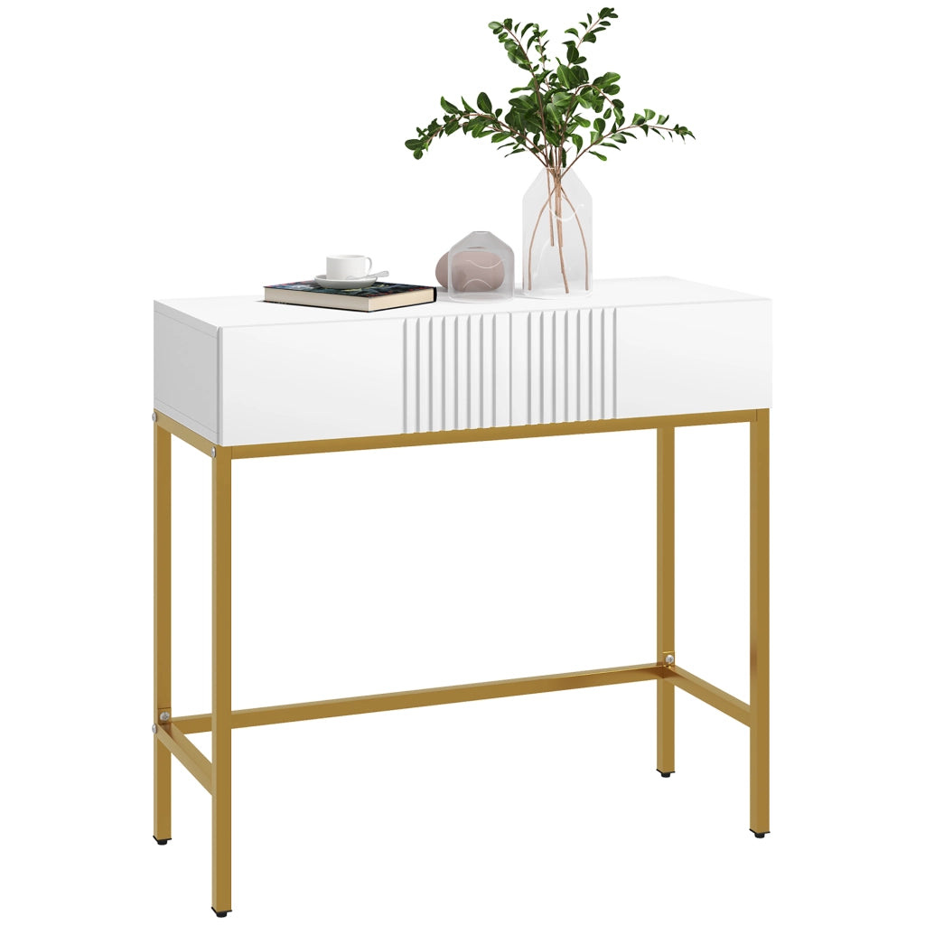 Consolle da Ingresso con Cassetti e Gambe Dorate ¨C zephmum ¨C Bianco 80x31.5x75