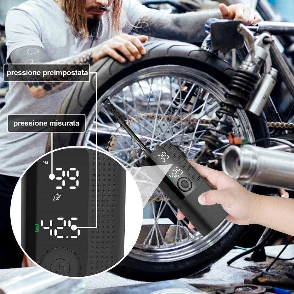 Trade Shop - Mini Compressore Portatile Pompa Elettrica Aria Display Lcd Moto Auto Bici Palla -