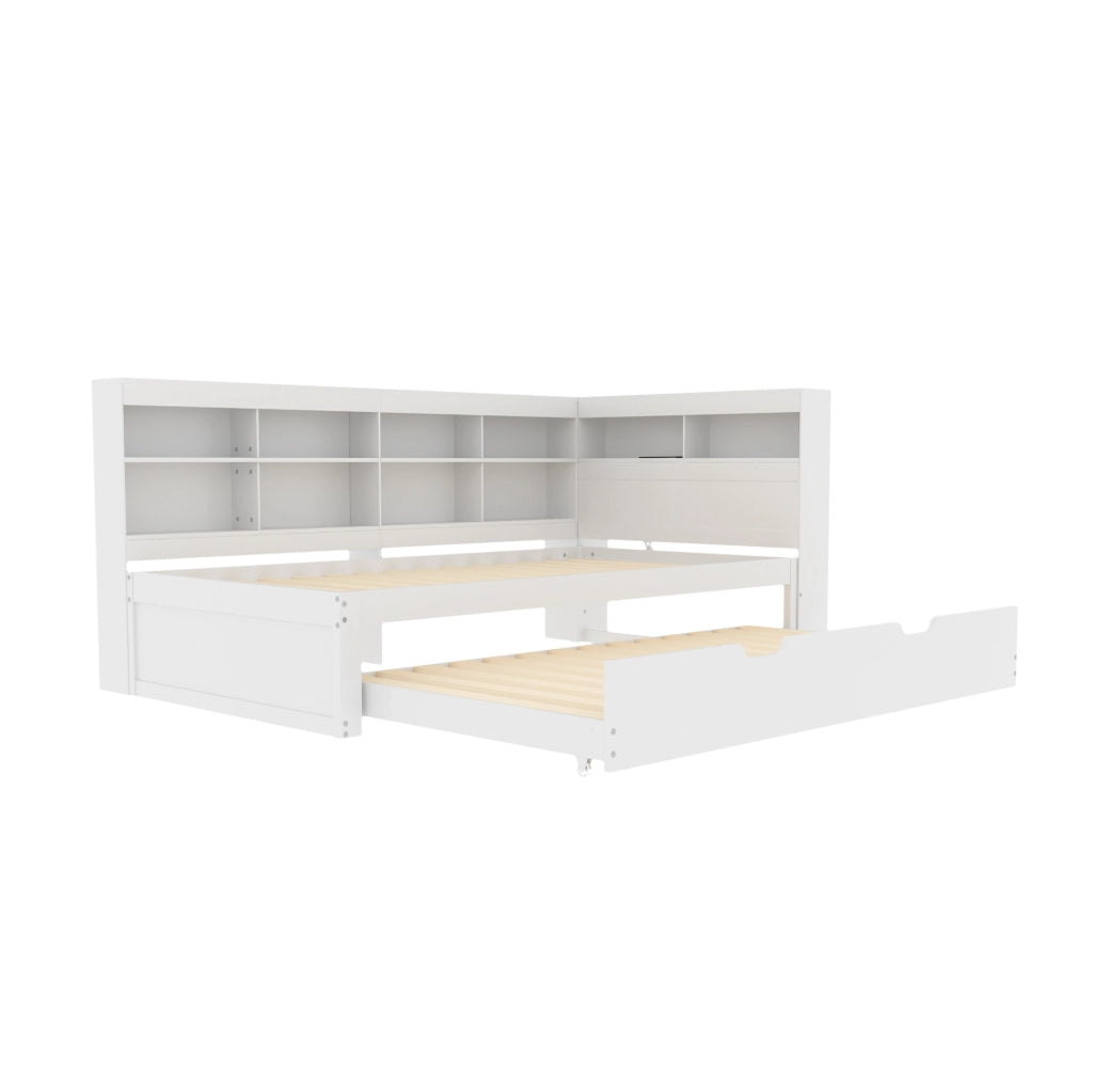 Divano letto multifunzionale con letto estraibile 90x200 cm; USB; bianco