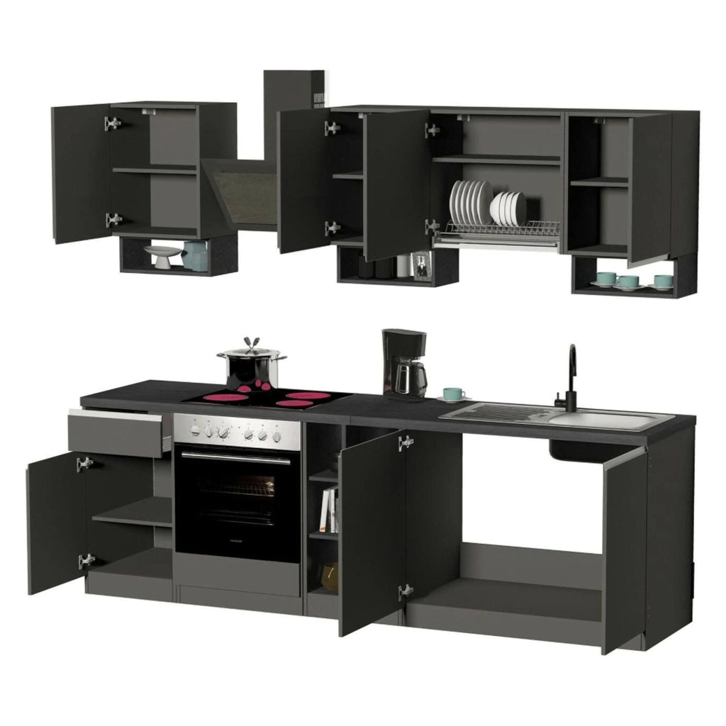 Cucinino Arlo, Cucina 3 Cassetti, Elettrodomestici non inclusi, Made in Italy, Grigio Ardesia