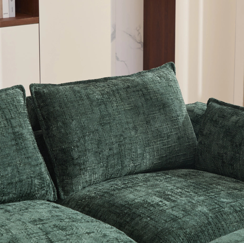 Divano modulare in ciniglia verde 322x161 cm con pouf HAVRYA
