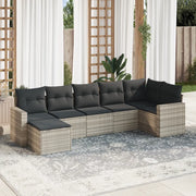 Set Divani da Giardino 7pz con Cuscini Grigio Chiaro Polyrattan