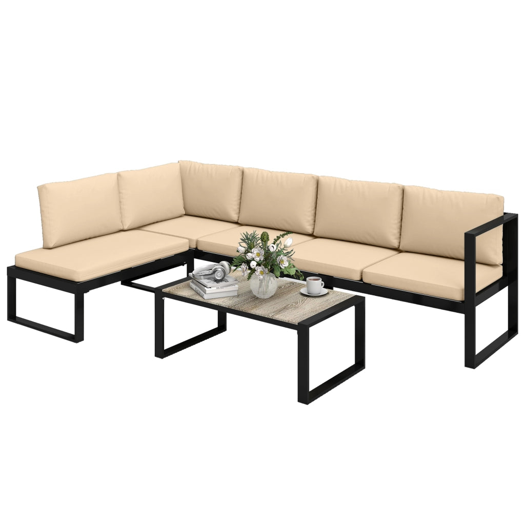 Set da giardino 4 pezzi con 2 divani a 2 posti, sedia senza braccioli e tavolino ¨C zephmum ¨C khaki