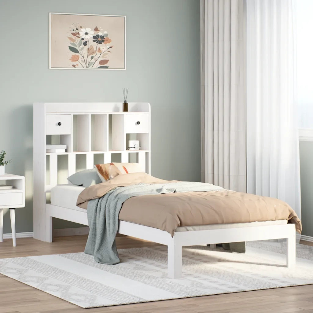 Letto con Libreria senza Materasso-Struttura Letto con contenitore 75x190 cm in Legno Pino 126616