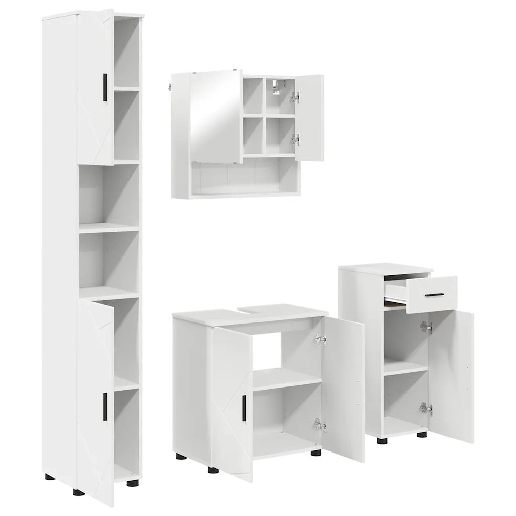 Set di mobili per il bagno con cassetto con porta 4 pcs Bianco