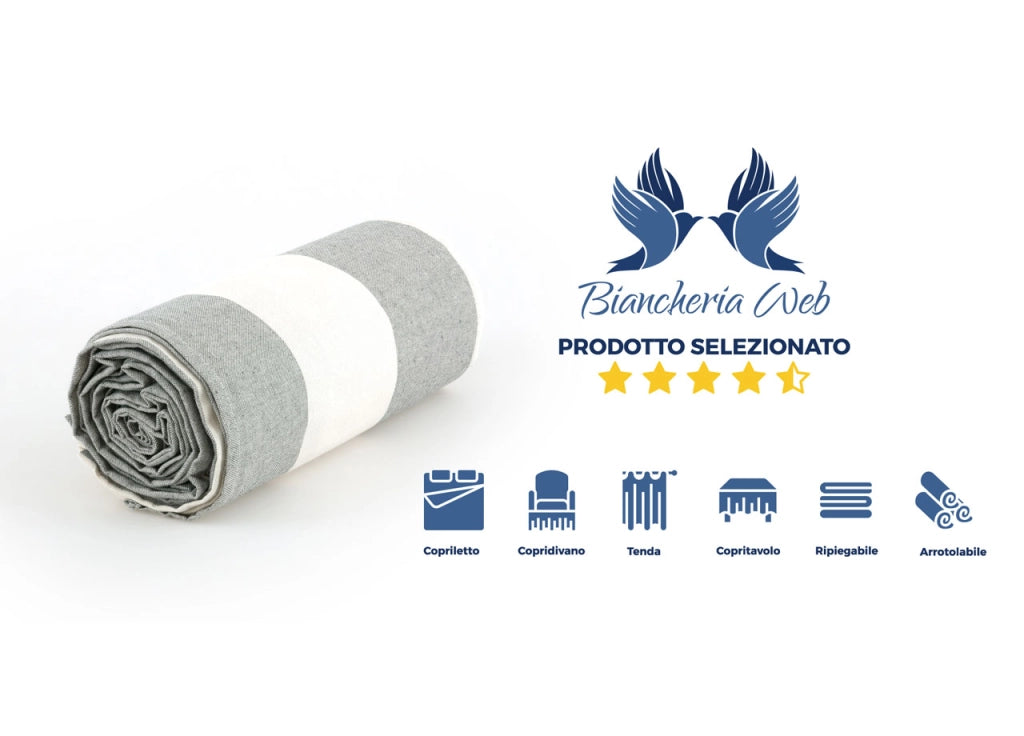 Telo Arredo Granfoulard Copritutto Cotone Made Italy Vari Disegni Arredatutto Copriletto Multiuso - 1 Piazza - Riga Fascia Grigio