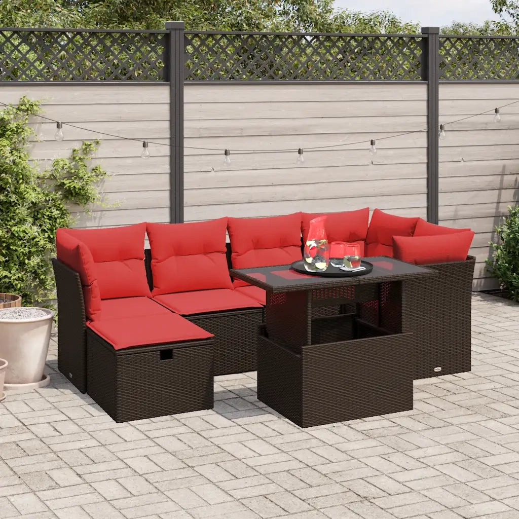 Set Divani da Giardino 7 pz con Cuscini Marrone in Polyrattan 3274664