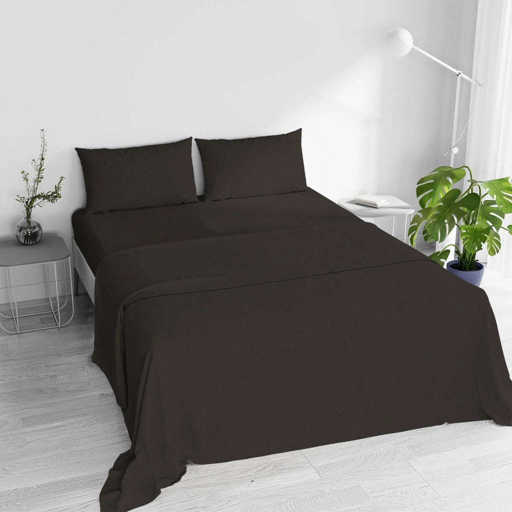 Set Lenzuola Matrimoniale Sopra Sotto e 2 Federe Linea Water Washed Marrone