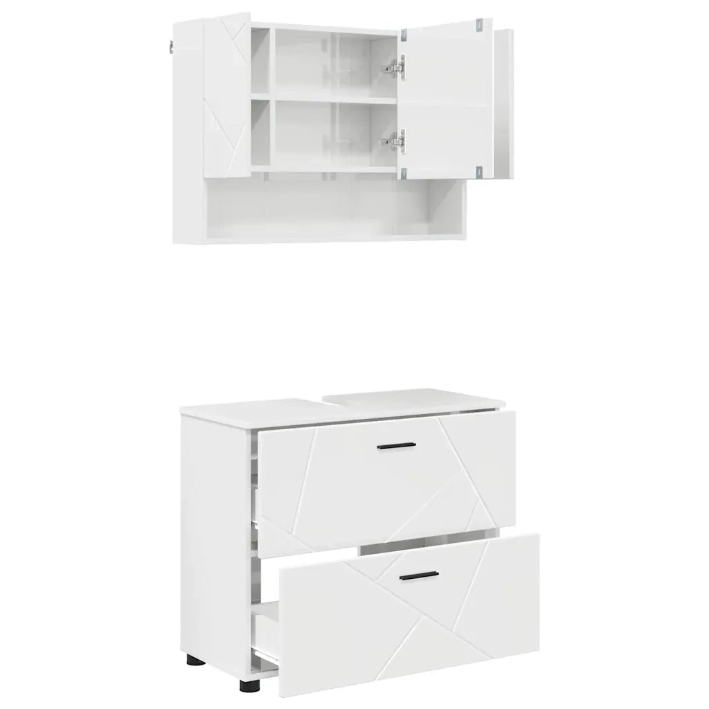 Set di mobili per il bagno con cassetto 2 pcs Bianco Lucido 3393017