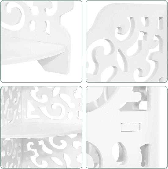 Angolo di sostegno a 4 piani con disegno floreale per angoli bagno o cucina bianco 80 × 18 × 22 cm