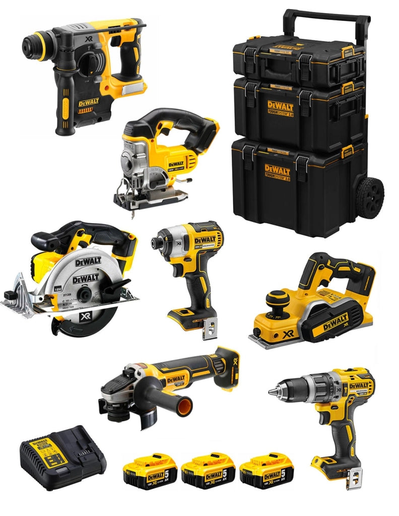 DeWALT Kit DWK700 (DCD796 + DCH273 + DCG405 + DCF887 + DCS331 + DCS391 + DCP580 + 3 x 5,0 Ah + DCB115 + Caddy 3en1)